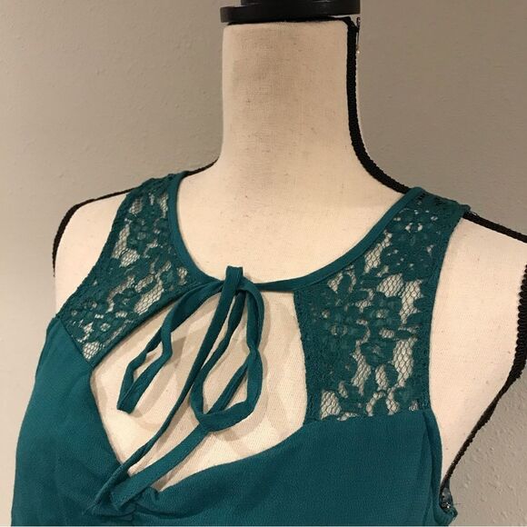 Emerald color lace sleeveless mini dress / tunic - Picture 2 of 10
